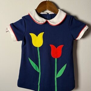 Vintage 60’s Girls Dress Love Brand Tulip Appliqué Mod Style USA Union